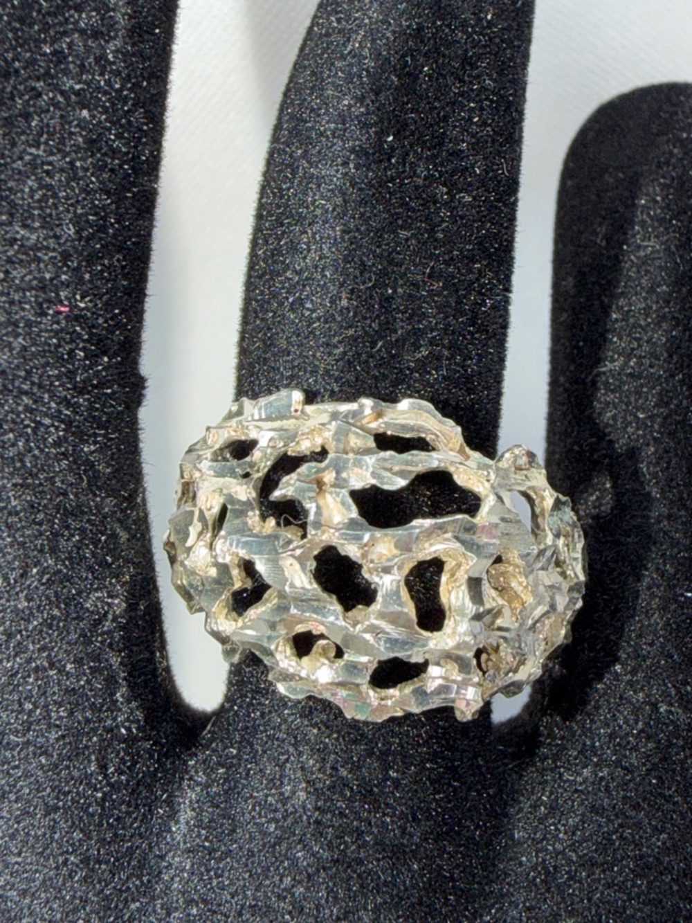 Sterling Silver Ring Organic Freeform Openwork Brutalist Statement Ring‎ Sz. 7.5